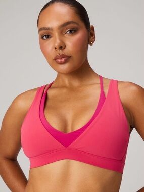 Fabletics Strappy V‑Cut Sports Bra - Hot Pink
